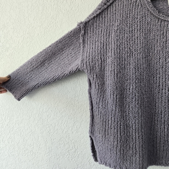 Free People M Purple Chunky Knit Pullover Sweater - Picture 2 of 7